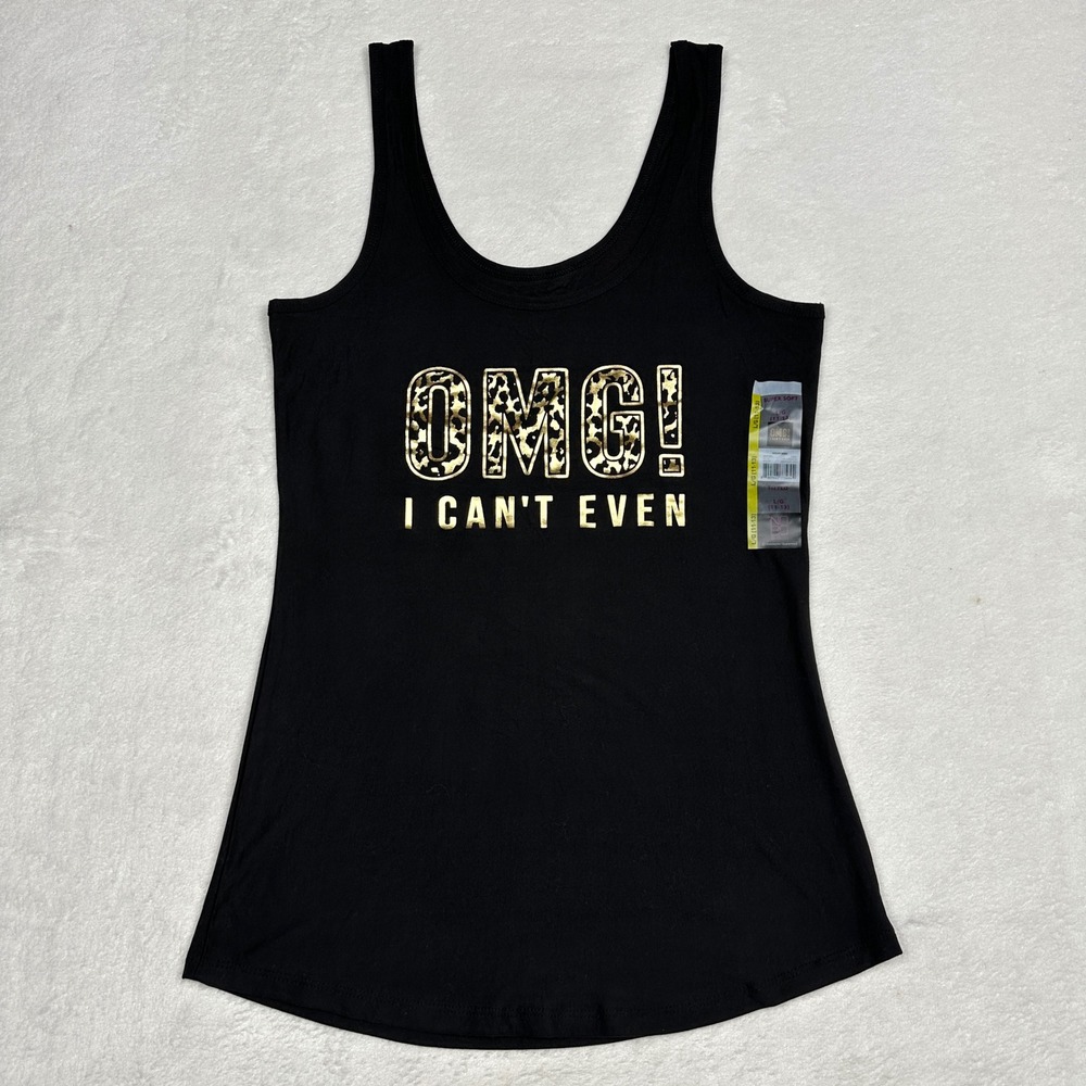 No Boundaries Black OMG I Cant Even Leopard Gold Graphic Tank Top Large‎ 11-13